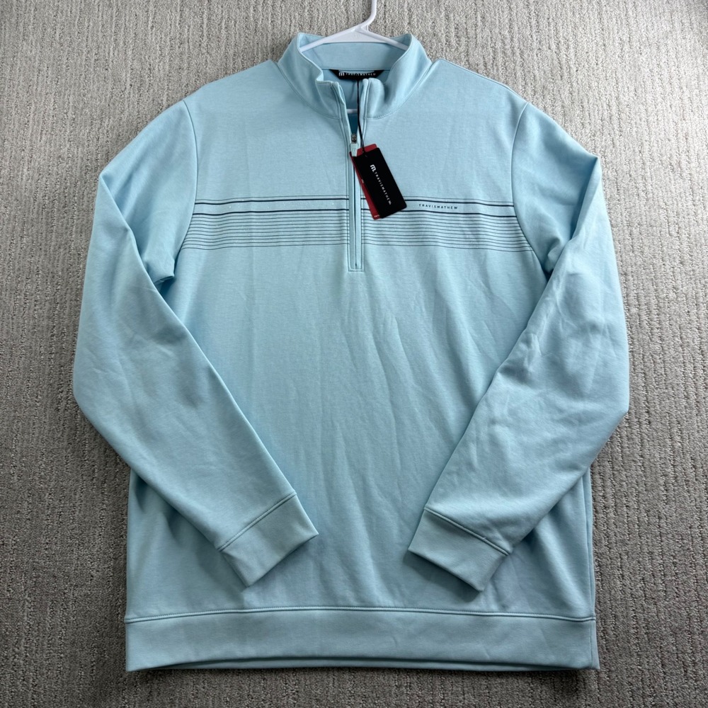 Travis Mathew Heater 1/4 Zip Pullover Mens Size Large Light Blue Golf Sweater